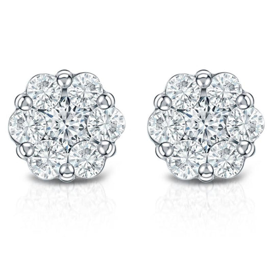 0.10ctw Lab Grown Flower Seven Stone Cluster Diamond Studs Earrings in 14KT White Gold - Pristine J LLC