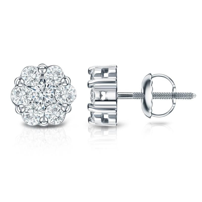 0.25ctw Lab Grown Flower Seven Stone Cluster Diamond Studs Earrings in 14KT White Gold - Pristine J LLC