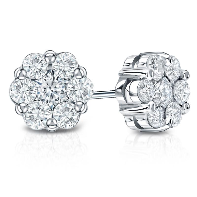 0.25ctw Lab Grown Flower Seven Stone Cluster Diamond Studs Earrings in 14KT White Gold - Pristine J LLC