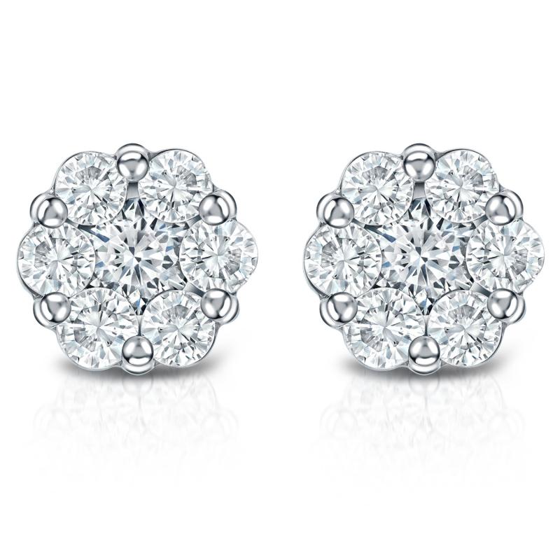 0.25ctw Lab Grown Flower Seven Stone Cluster Diamond Studs Earrings in 14KT White Gold - Pristine J LLC