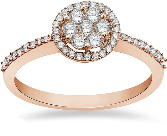 10K Rose Gold 0.40Ct Halo Cluster Diamond Promise Ring - Pristine J LLC