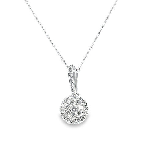 10kt White Gold Diamond Cluster Pendant with Chain - Pristine J LLC