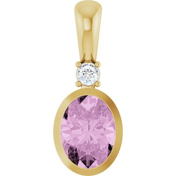 14K Yellow Gold 8 × 6 mm Oval Pendant with Diamond & Lab-Created Pink Tourmaline