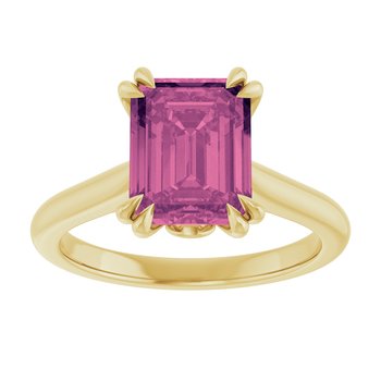 14K Yellow Gold 2.00 CT Emerald-Cut Solitaire Engagement Ring with Created Pink Sapphire