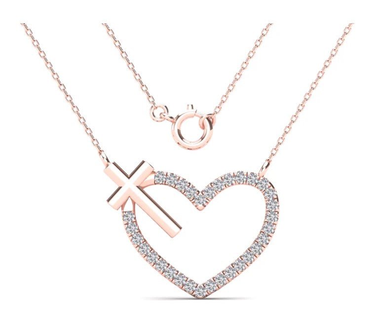 14K Rose Gold 0.10ctw Diamond Heart Necklace Pendant - Pristine J LLC