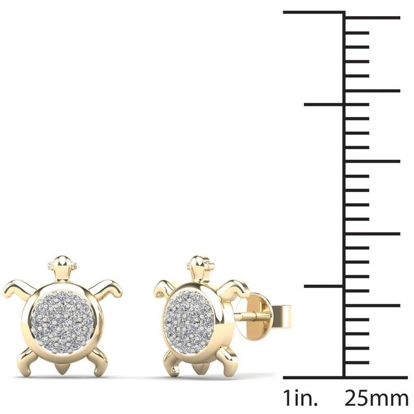 14K Solid Gold 0.12ctw Diamond Mini Turtle Earrings - Pristine J LLC