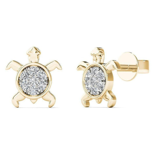 14K Solid Gold 0.12ctw Diamond Mini Turtle Earrings - Pristine J LLC