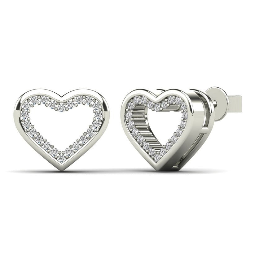 14K Solid Gold 0.13ctw Diamond Open Heart Stud Earrings - Pristine J LLC