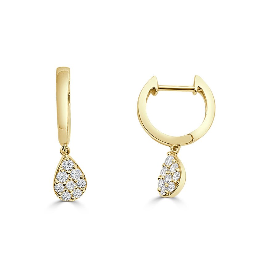 14K Solid Gold 0.30ctw Diamond Cluster Tear Drop Earring - Pristine J LLC