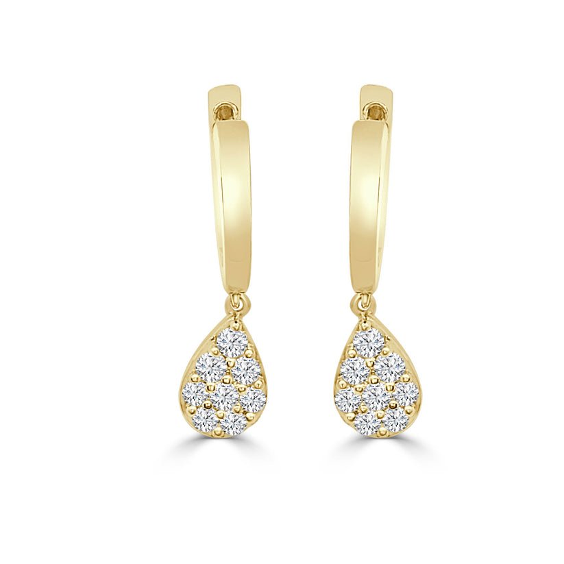 14K Solid Gold 0.30ctw Diamond Cluster Tear Drop Earring - Pristine J LLC