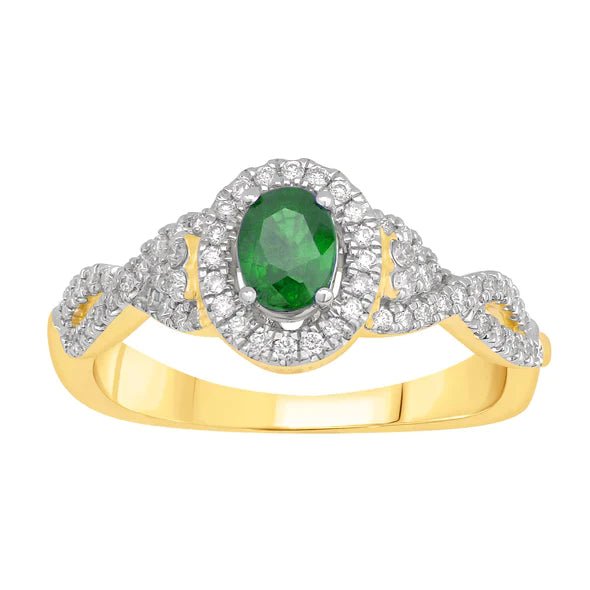 14K Solid Gold 0.62ctw Emerald & Diamond Oval Halo Womens Ring - Pristine J LLC