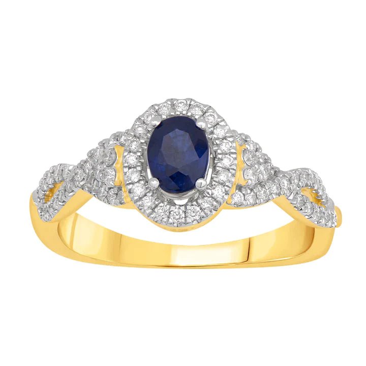 14K Solid Gold 0.84ctw Sapphire & Diamond Oval Halo Womens Ring - Pristine J LLC