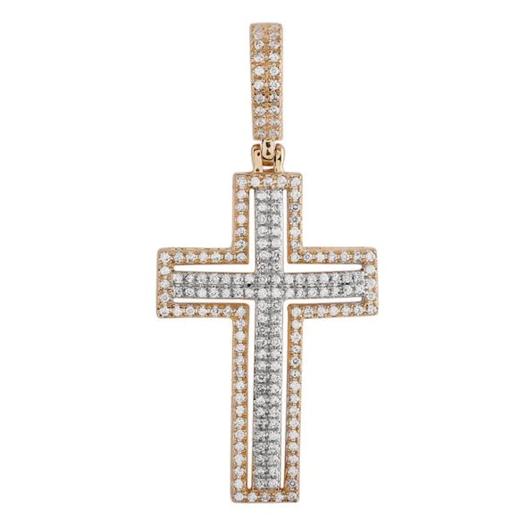 14K Two Tone Gold 0.32ctw Diamond Cross Necklace Pendant - Pristine J LLC