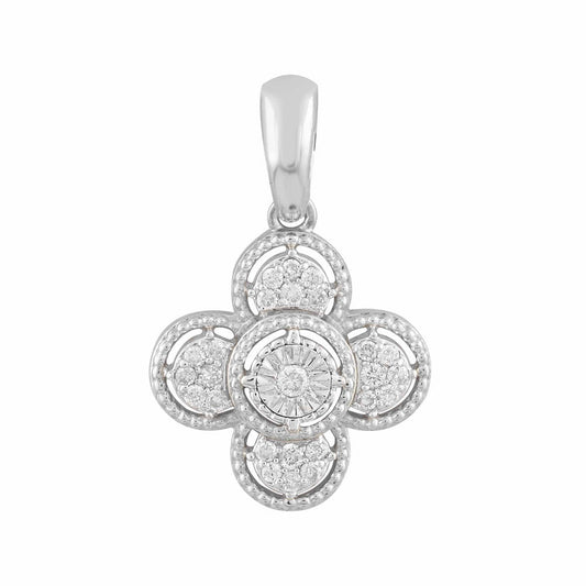 14K White Gold Flower Miracle Setting Pendant - 0.11ctw - Pristine J LLC