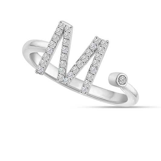 14K White Gold Open Ends "M" Initial Letter Diamond Women's Ring - Pristine J LLC