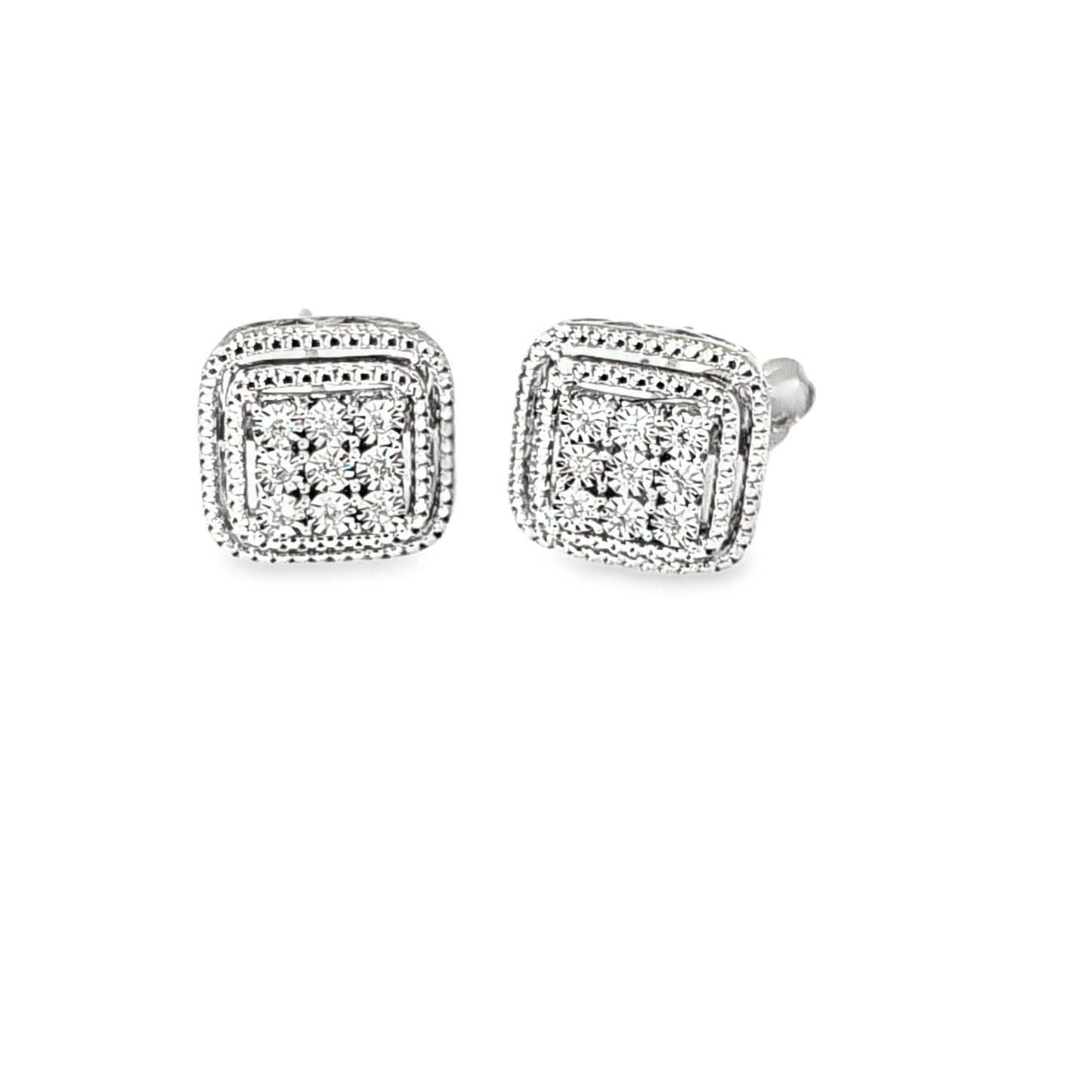 14K White Gold Rope Design 0.09ctw Diamond Stud Earrings - Pristine J LLC