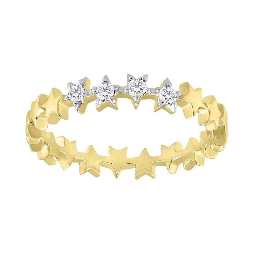 14K White/Yellow Gold 0.13ctw Diamond Women's Star Design Fashion Ring - Pristine J LLC