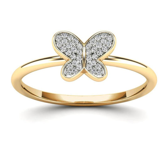 14K Yellow Gold 0.08ctw Petite Diamond Butterfly Women's Ring - Pristine J LLC