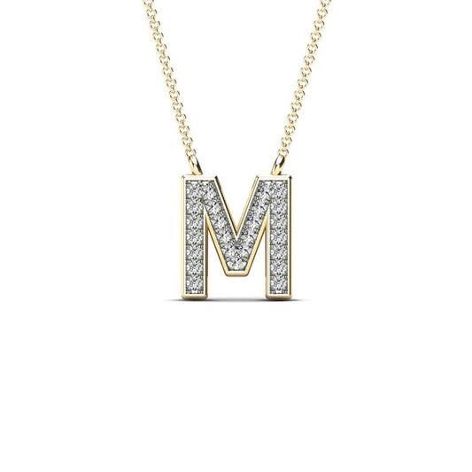 14K Yellow Gold 0.10ctw Diamond Alphabet " M " Letter Necklace - Pristine J LLC