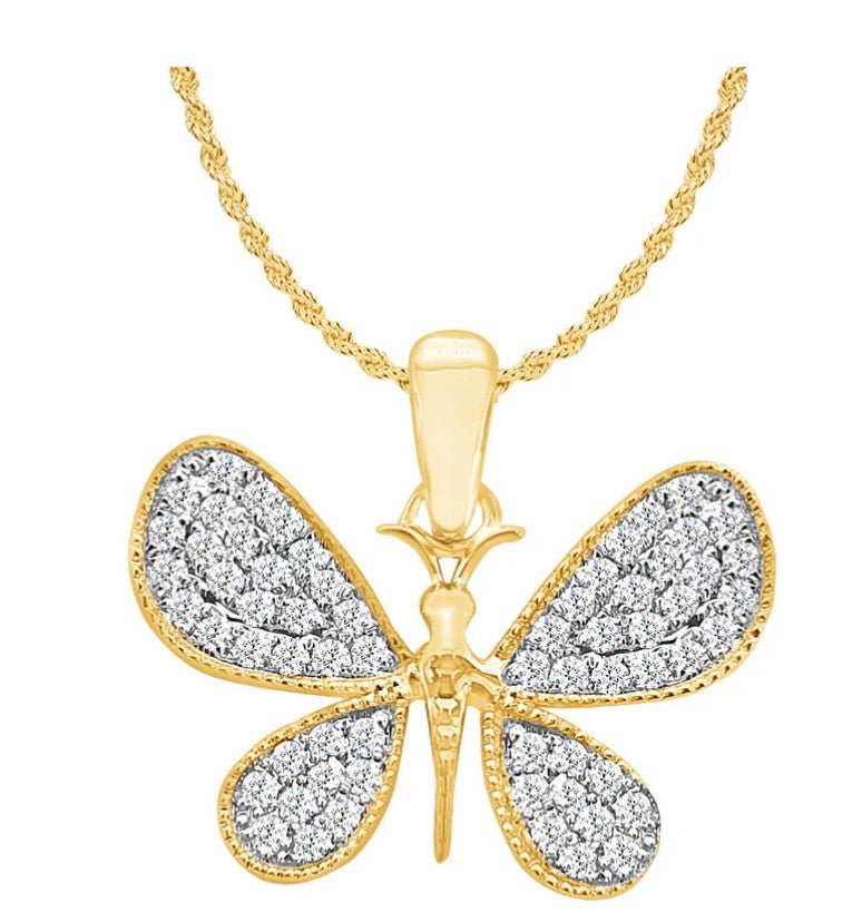 14K Yellow Gold 0.35ctw Diamond Butterfly Pendant Only - Pristine J LLC