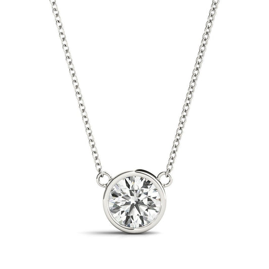 14kt White Gold 0.25ct Solitaire Round Diamond Bezel Necklace Pendant - Pristine J LLC