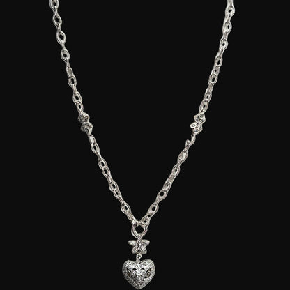 14kt White Gold 0.50ctw Heart & Flower Diamond Necklace - Pristine J LLC
