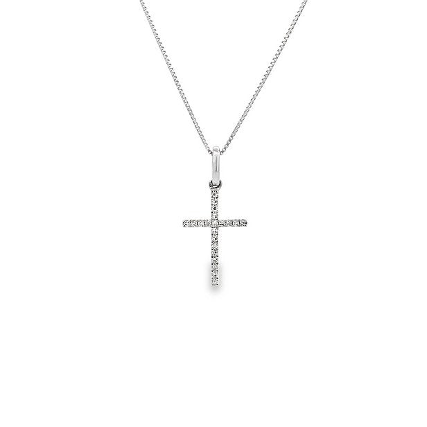 14KT White Gold Small Micro Pave 0.06ctw Diamond Cross Necklace - Pristine J LLC