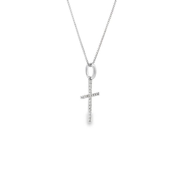 14KT White Gold Small Micro Pave 0.06ctw Diamond Cross Necklace - Pristine J LLC