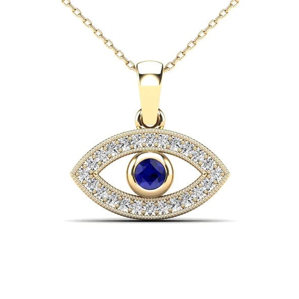 14kt Yellow Gold 0.15ctw Diamond, Blue Sapphire Evil Eye Pendant - Pristine J LLC