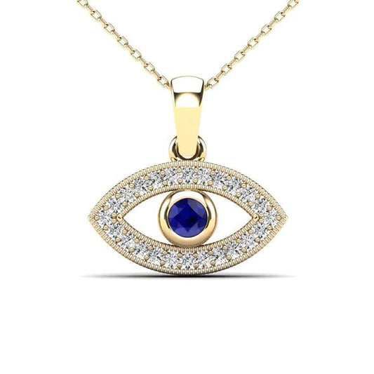 14kt Yellow Gold 0.15ctw Diamond, Blue Sapphire Evil Eye Pendant - Pristine J LLC