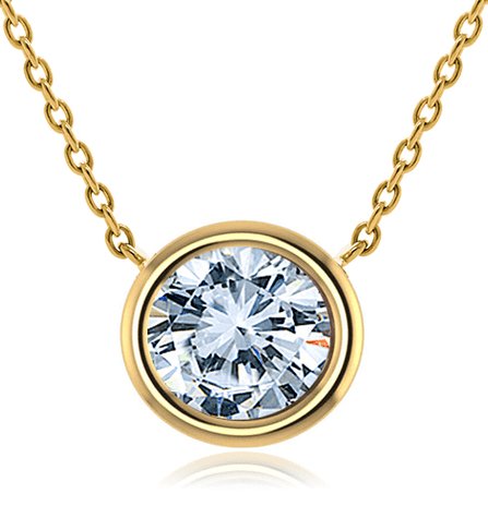 14kt Yellow Gold 0.25ct Solitaire Round Diamond Bezel Necklace Pendant - Pristine J LLC