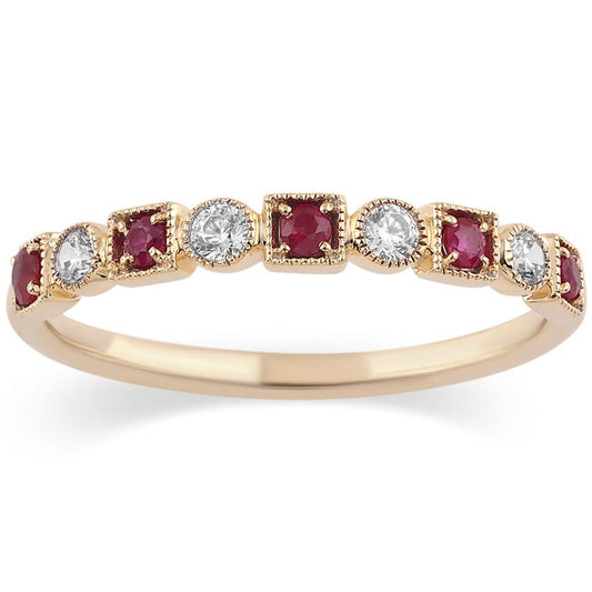 14kt Yellow Gold 0.40ctw Diamond and Ruby Gemstone Band - Pristine J LLC