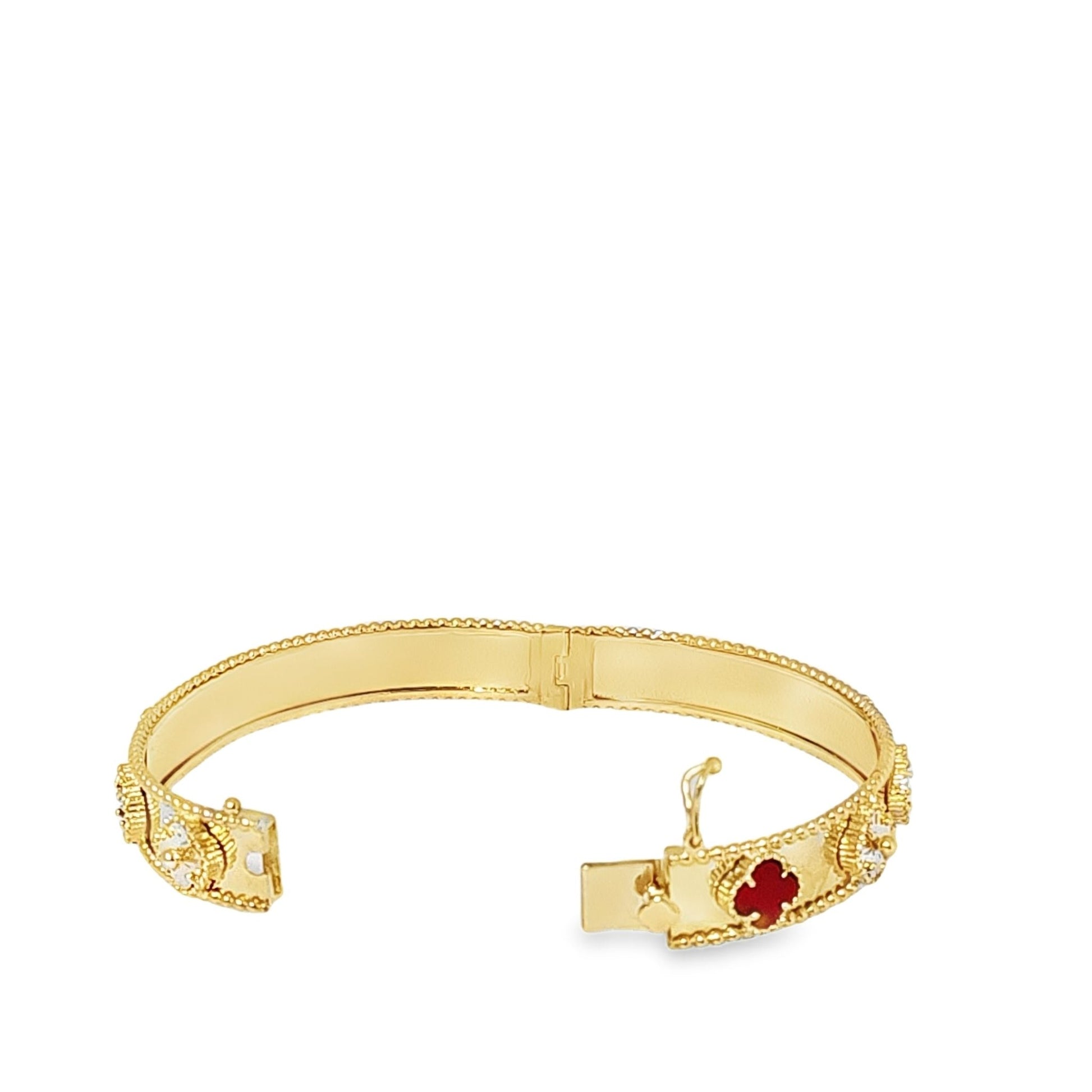 14kt Yellow Gold Red Synthetic Stone Flower Bracelet - Pristine J LLC