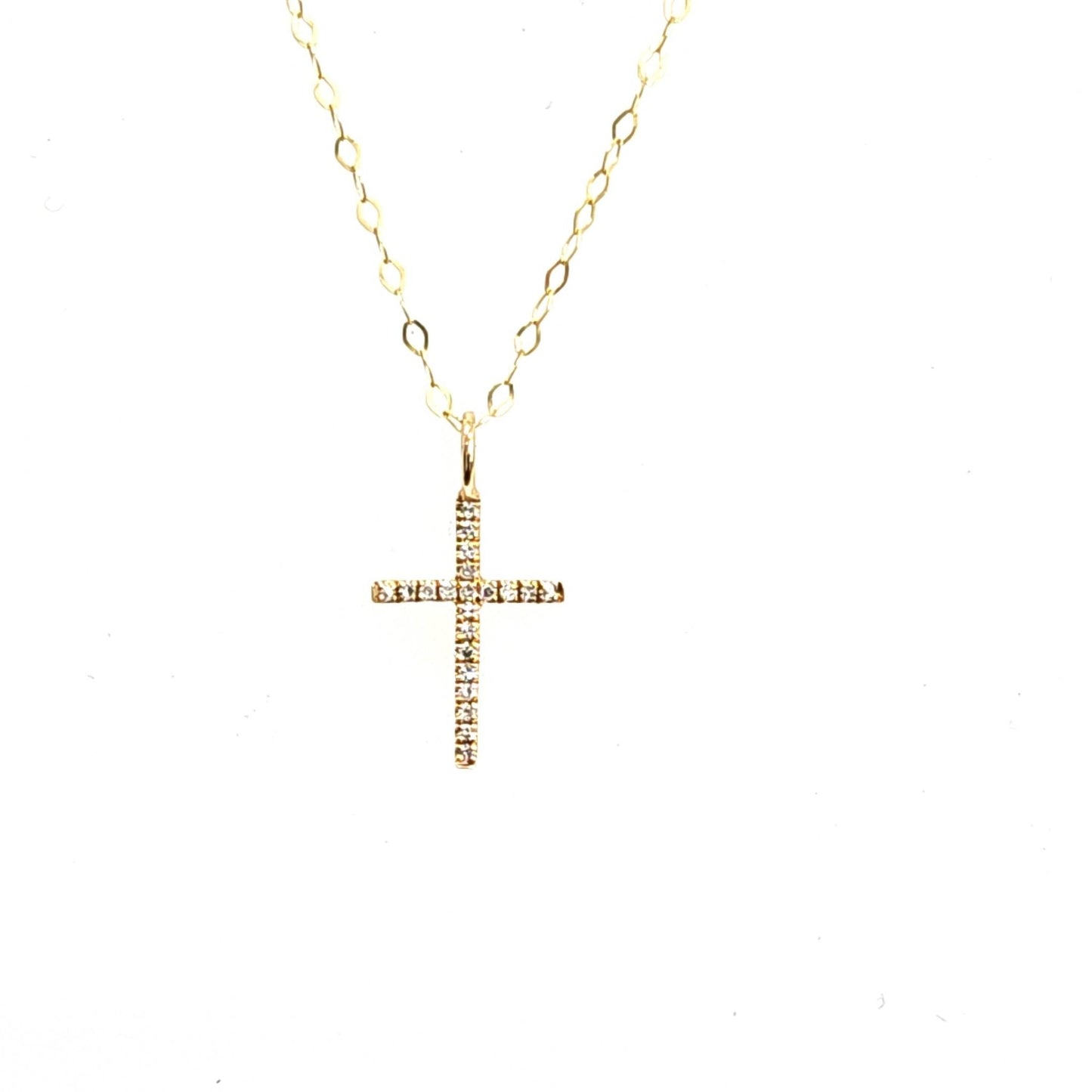 14kt Yellow Gold Small Micro Pave 0.06ctw Diamond Cross Necklace - Pristine J LLC