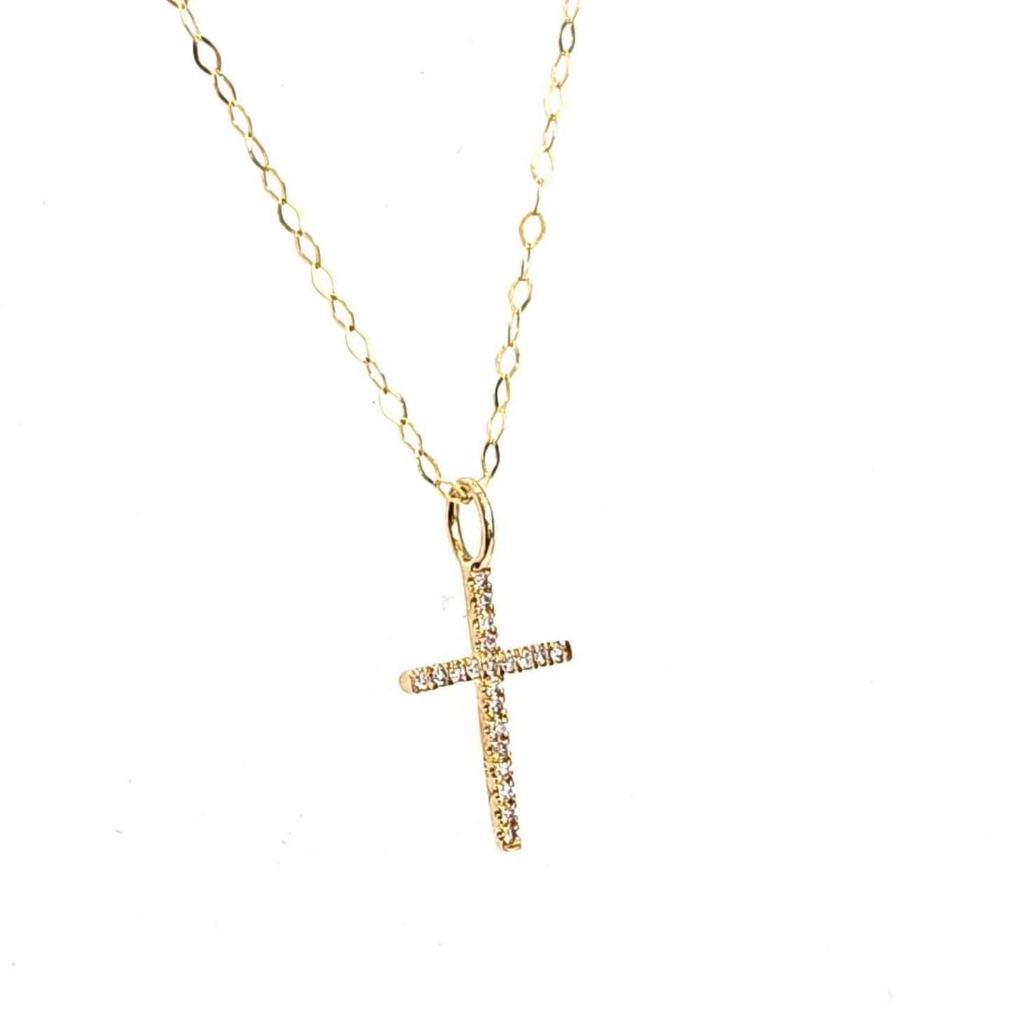 14kt Yellow Gold Small Micro Pave 0.06ctw Diamond Cross Necklace - Pristine J LLC