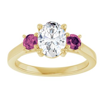 14KT Yellow Gold 1.30ctw Lab Grown Oval Diamond and Pink Tourmaline Engagement Ring