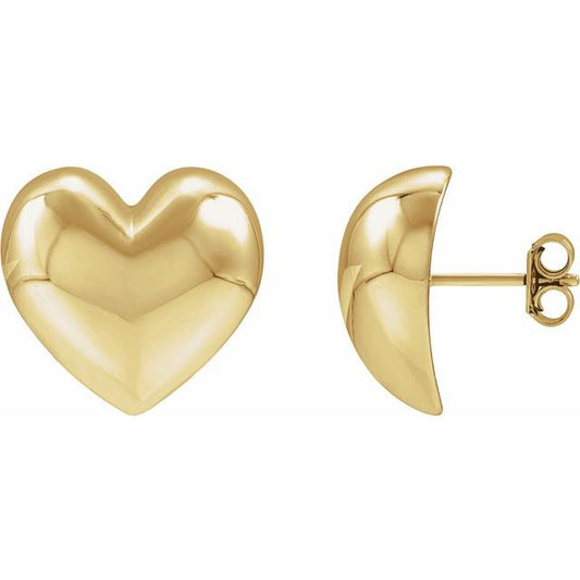 14K Yellow Gold Heart Puff Stud Earrings – Pre-Order Only