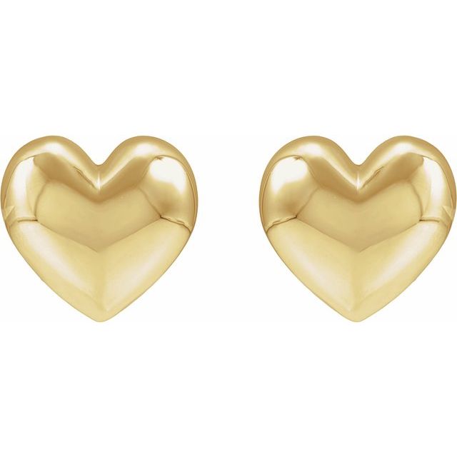 14K Yellow Gold Heart Puff Stud Earrings – Pre-Order Only