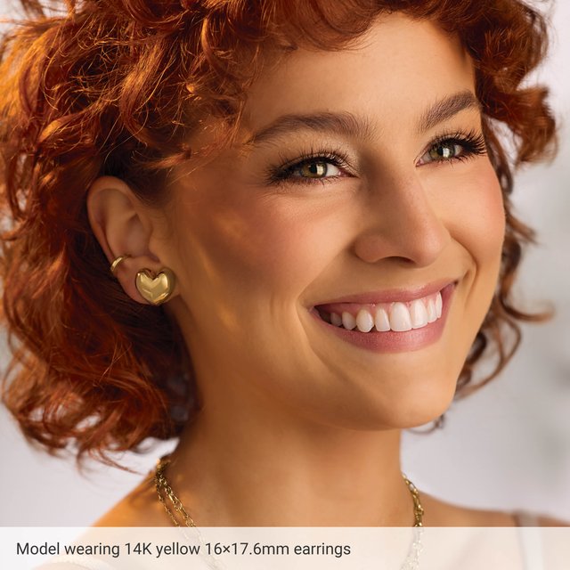 14K Yellow Gold Heart Puff Stud Earrings – Pre-Order Only
