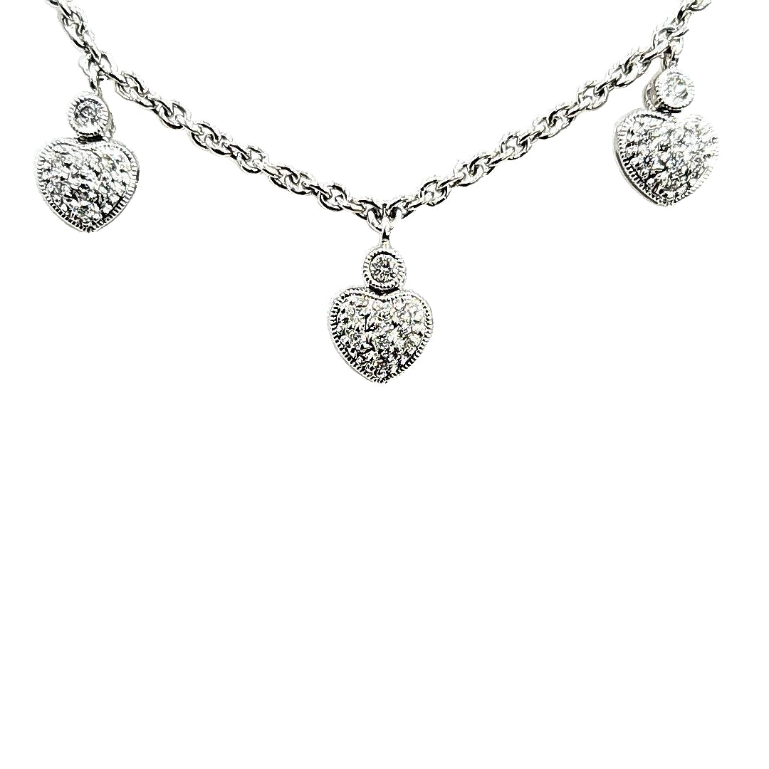 18kt White Gold 0.50ctw Heart Station Necklace - Pristine J LLC