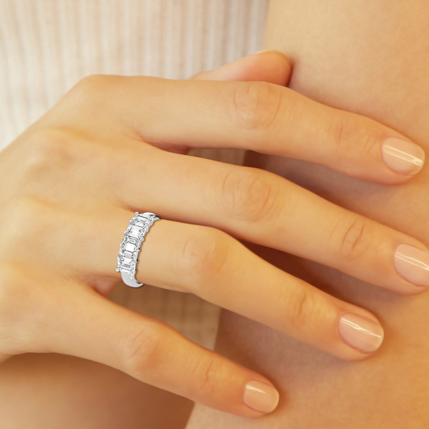 2.50 ctw Emerald Cut Lab Grown Diamond Five - Stone Anniversary Band - Pristine J LLC