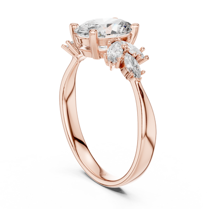 14K Gold 1.00 CTW IGI Certified Oval Lab-Grown Diamond Engagement Ring with Marquise Accents