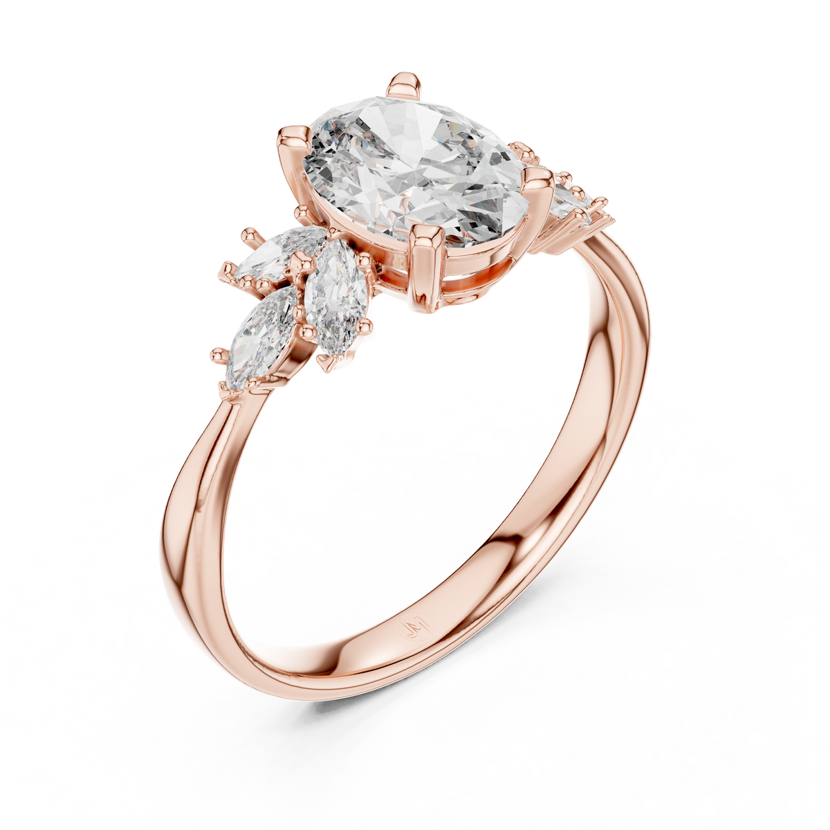 14K Gold 1.00 CTW IGI Certified Oval Lab-Grown Diamond Engagement Ring with Marquise Accents