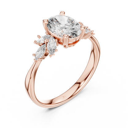 14K Gold 1.00 CTW IGI Certified Oval Lab-Grown Diamond Engagement Ring with Marquise Accents