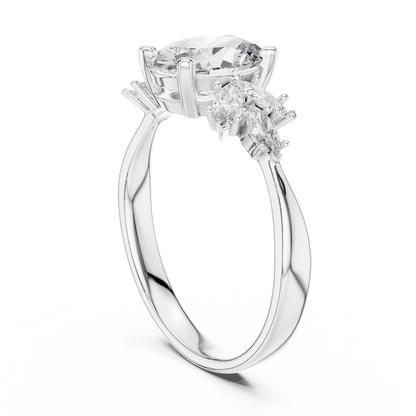 14K Gold 1.00 CTW IGI Certified Oval Lab-Grown Diamond Engagement Ring with Marquise Accents