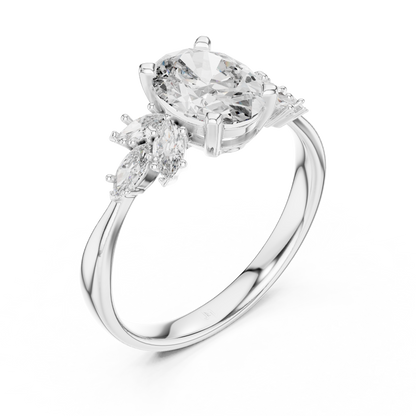 14K Gold 1.00 CTW IGI Certified Oval Lab-Grown Diamond Engagement Ring with Marquise Accents