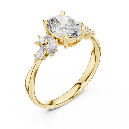 14K Gold 1.00 CTW IGI Certified Oval Lab-Grown Diamond Engagement Ring with Marquise Accents