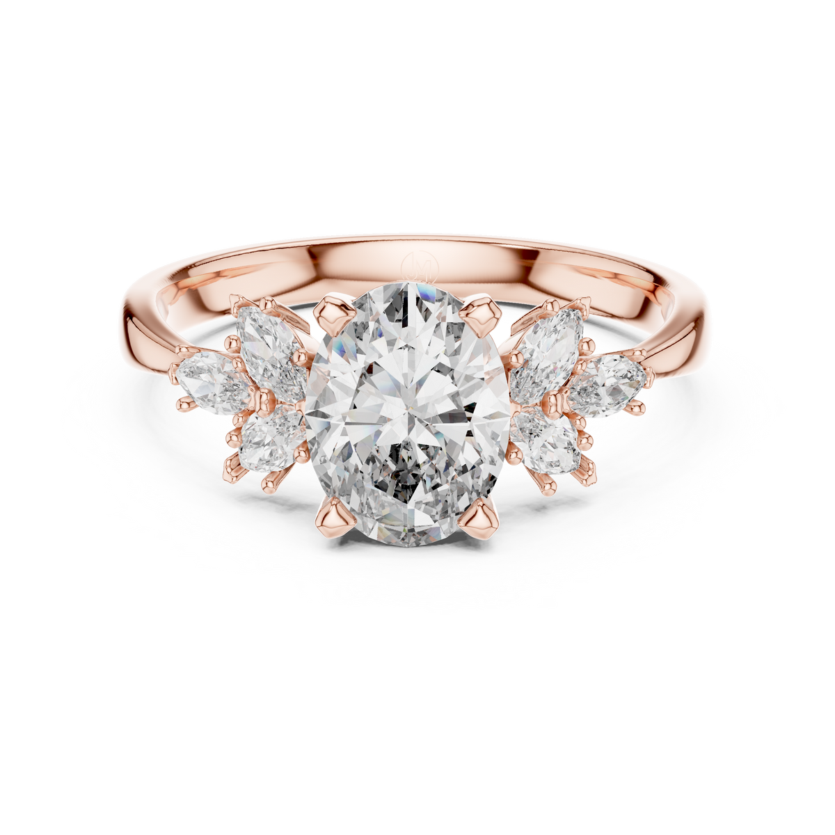 14K Gold 1.00 CTW IGI Certified Oval Lab-Grown Diamond Engagement Ring with Marquise Accents