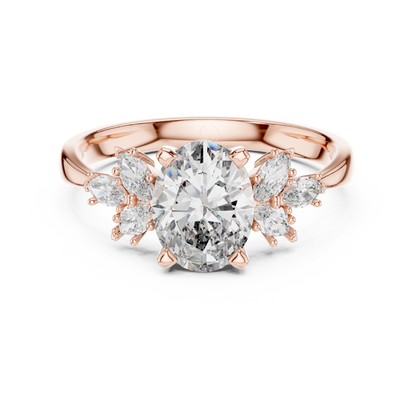 14K Gold 1.00 CTW IGI Certified Oval Lab-Grown Diamond Engagement Ring with Marquise Accents