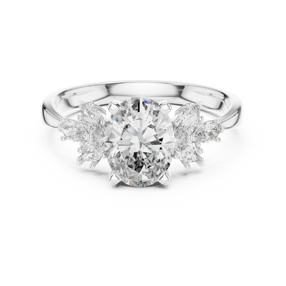14K Gold 1.00 CTW IGI Certified Oval Lab-Grown Diamond Engagement Ring with Marquise Accents